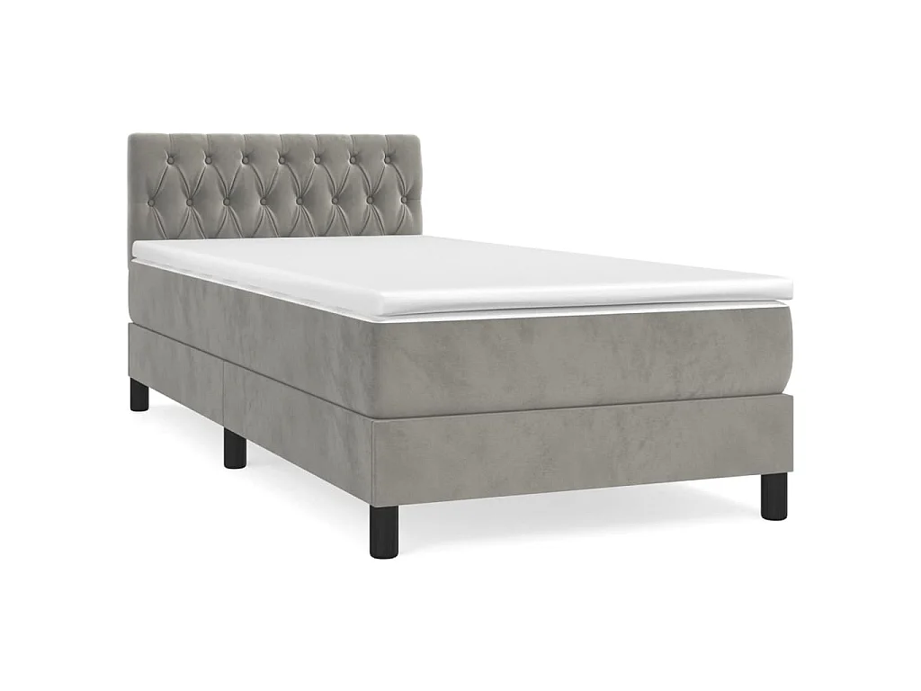 Cama box spring con colchón terciopelo gris claro 90x190 cm