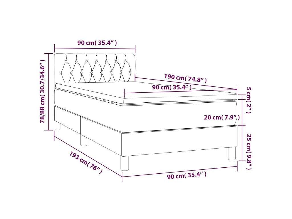 Cama box spring con colchón terciopelo gris claro 90x190 cm