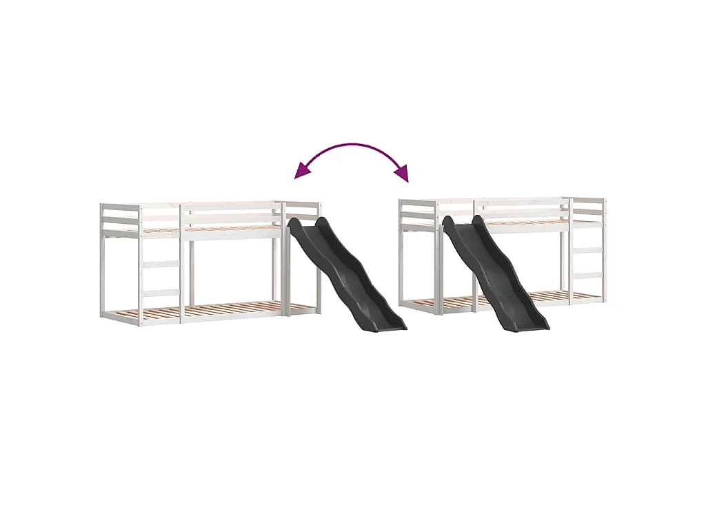 Lit superposé avec toboggan et échelle sans matelas 90x190 cm