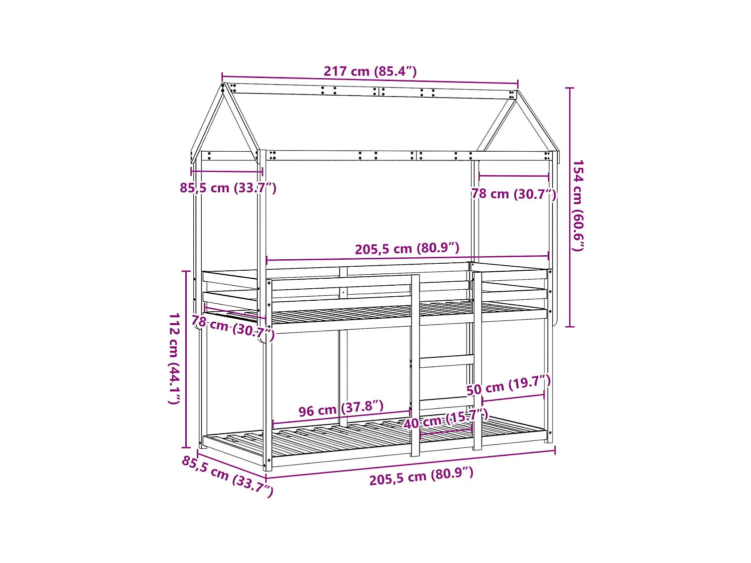 Lit superposé sans matelas 80x200 cm bois de pin massif
