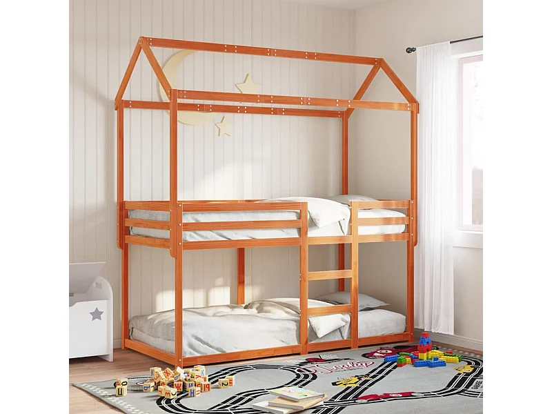 Stapelbed met dak massief grenenhout wasbruin 80x200 cm