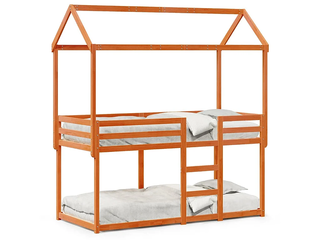 Etagenbett mit Dach Wachsbraun 80x200 cm Massivholz Kiefer