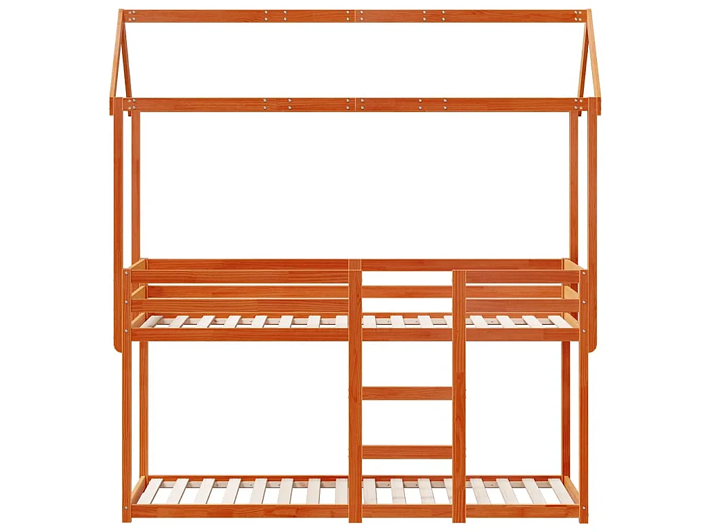 Etagenbett mit Dach Wachsbraun 80x200 cm Massivholz Kiefer