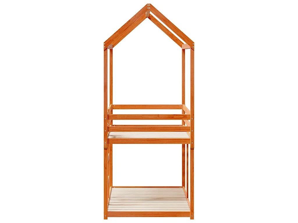 Etagenbett mit Dach Wachsbraun 80x200 cm Massivholz Kiefer