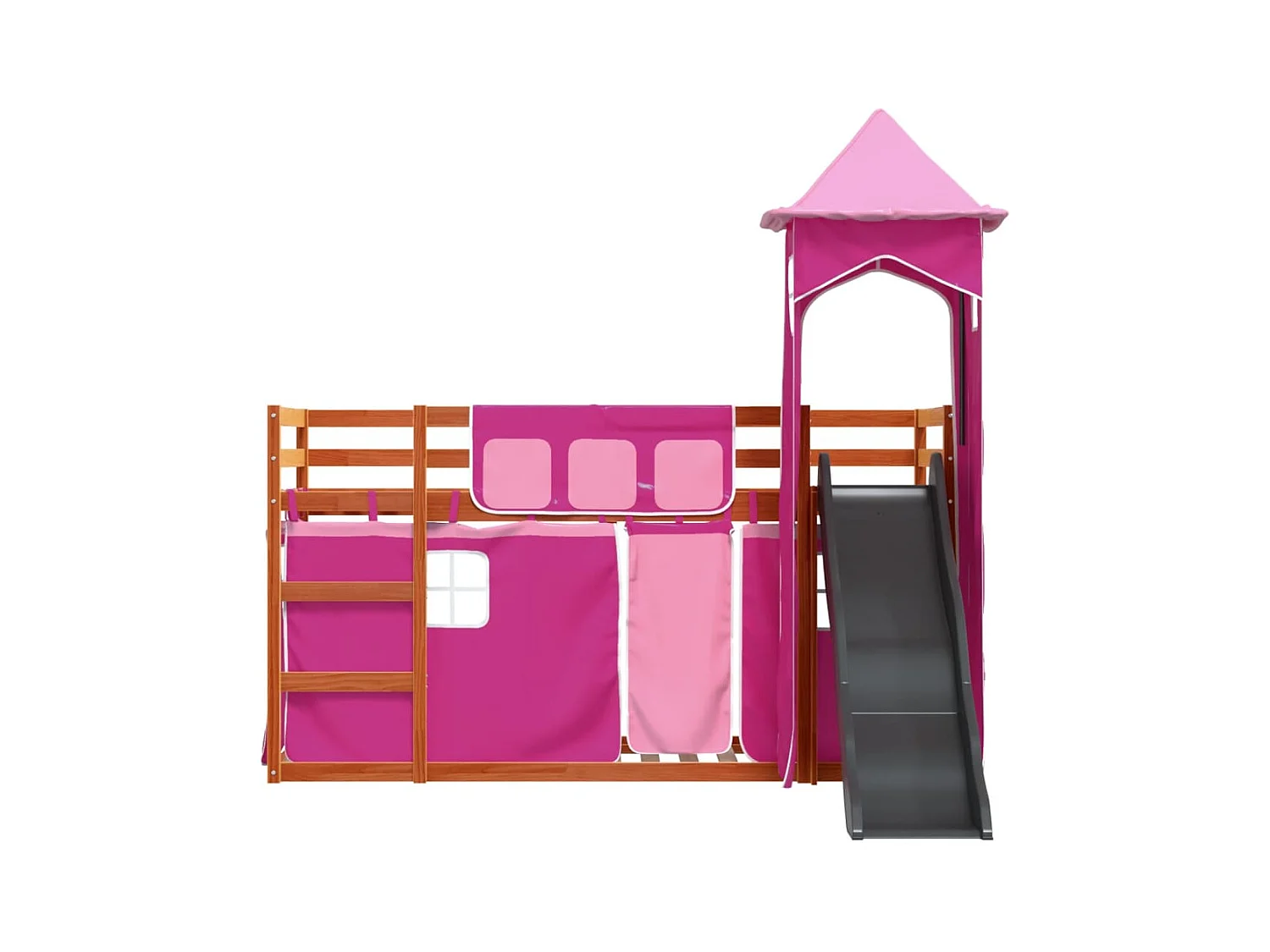 Stapelbed met glijbaan en gordijnen roze 90x200 cm