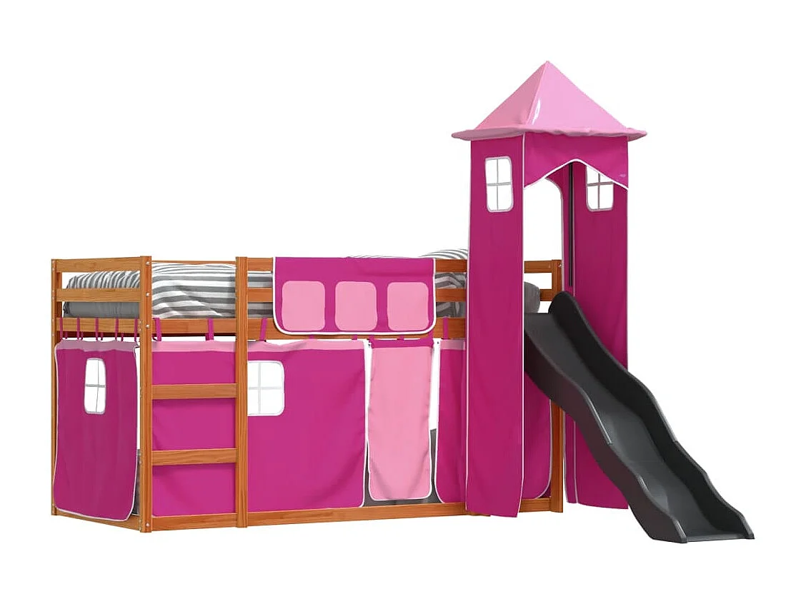 Beliche com escorrega e cortinas 90x200 cm rosa