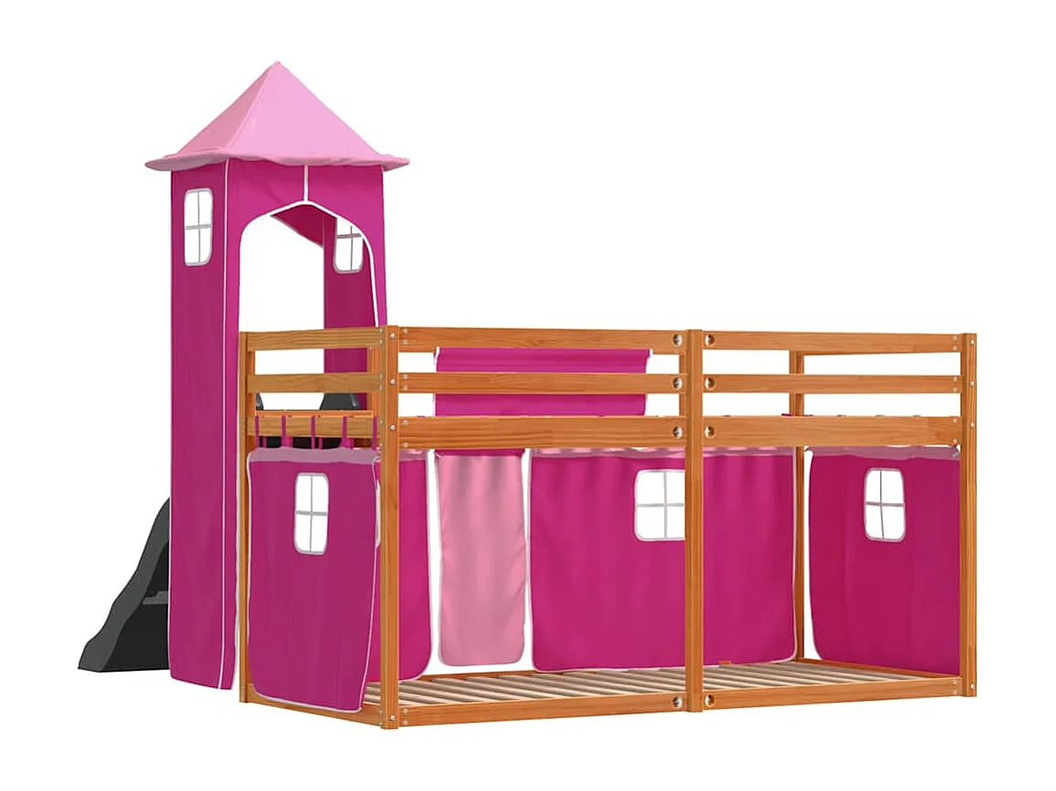 Beliche com escorrega e cortinas 90x200 cm rosa