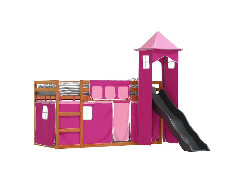 Stapelbed met glijbaan en gordijnen roze 90x200 cm
