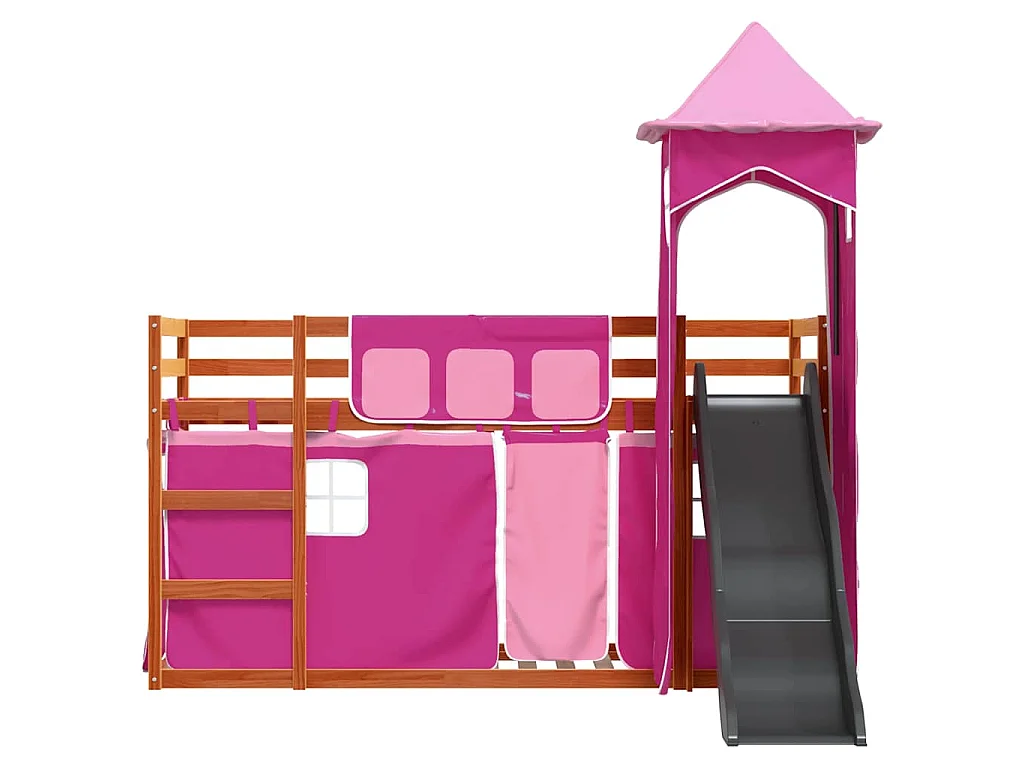 Stapelbed met glijbaan en gordijnen roze 90x200 cm