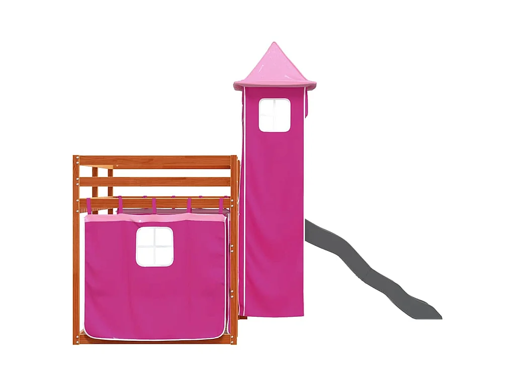 Stapelbed met glijbaan en gordijnen roze 90x200 cm