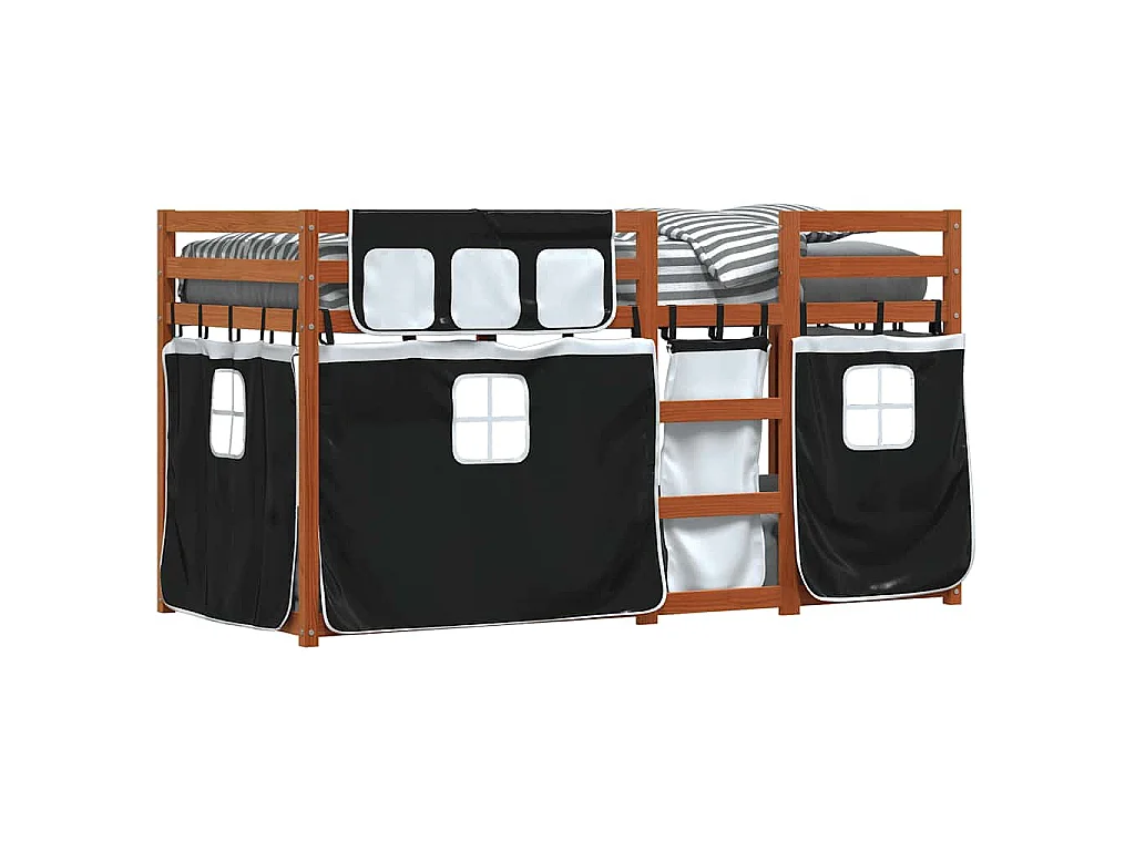 Lit superposé sans matelas marron et noir 90x200 cm bois de pin massif