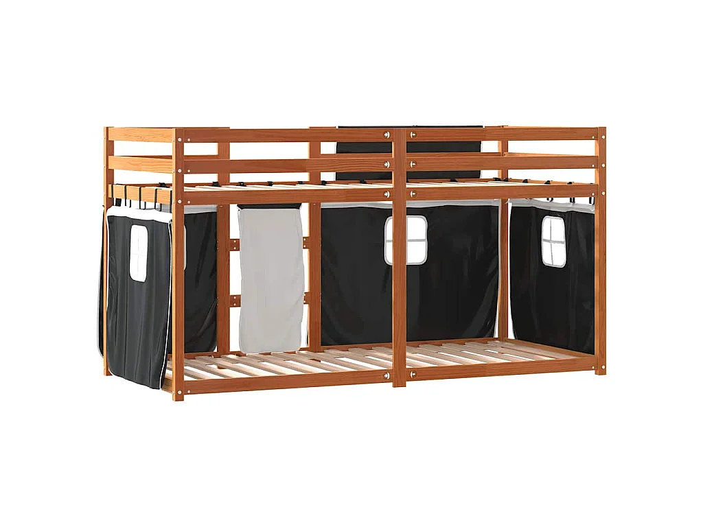 Lit superposé sans matelas marron et noir 90x200 cm bois de pin massif