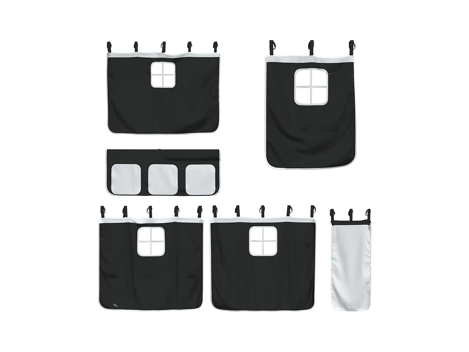 Etagenbett mit Vorhängen Weiß Schwarz 90x200 cm Kiefernholz