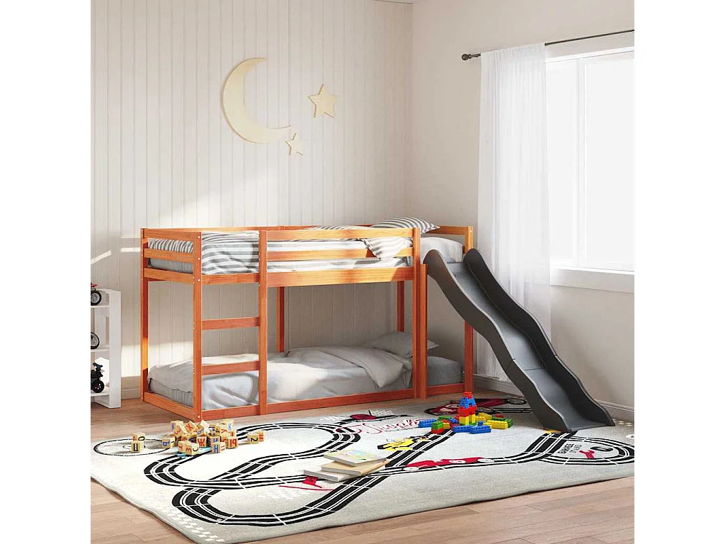 Lit superposé avec toboggan et échelle sans matelas 90x200 cm