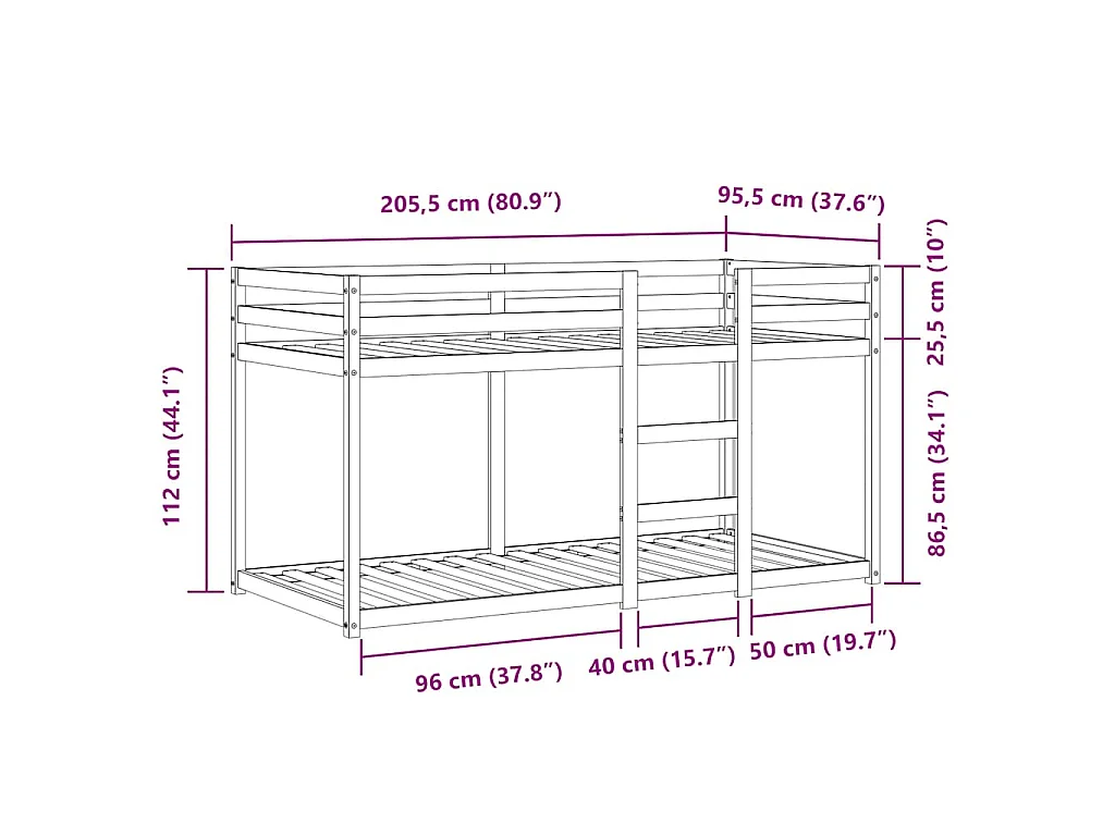 Lit superposé sans matelas 90x200 cm bois de pin massif