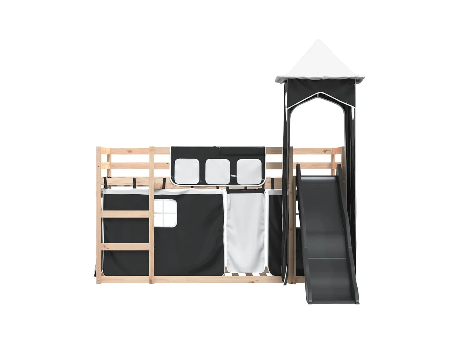 Lit superposé sans matelas avec toboggan blanc noir 90x190 cm