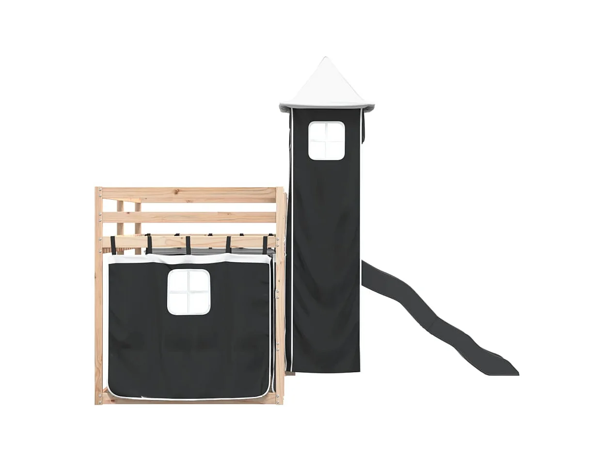 Lit superposé sans matelas avec toboggan blanc noir 90x190 cm