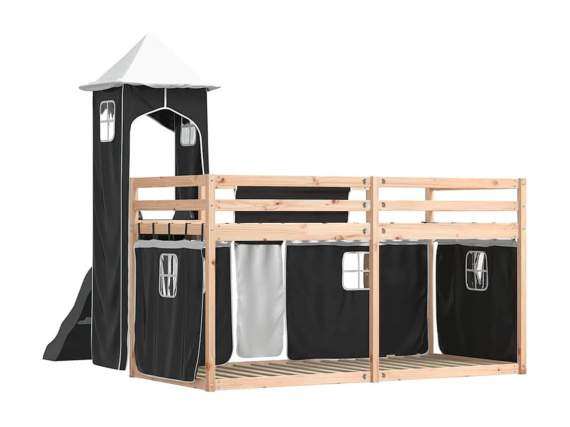 Lit superposé sans matelas avec toboggan blanc noir 90x190 cm