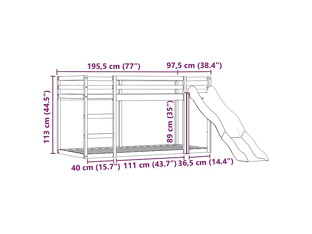 Beliche com escorrega e cortinas 90x190 cm branco e preto