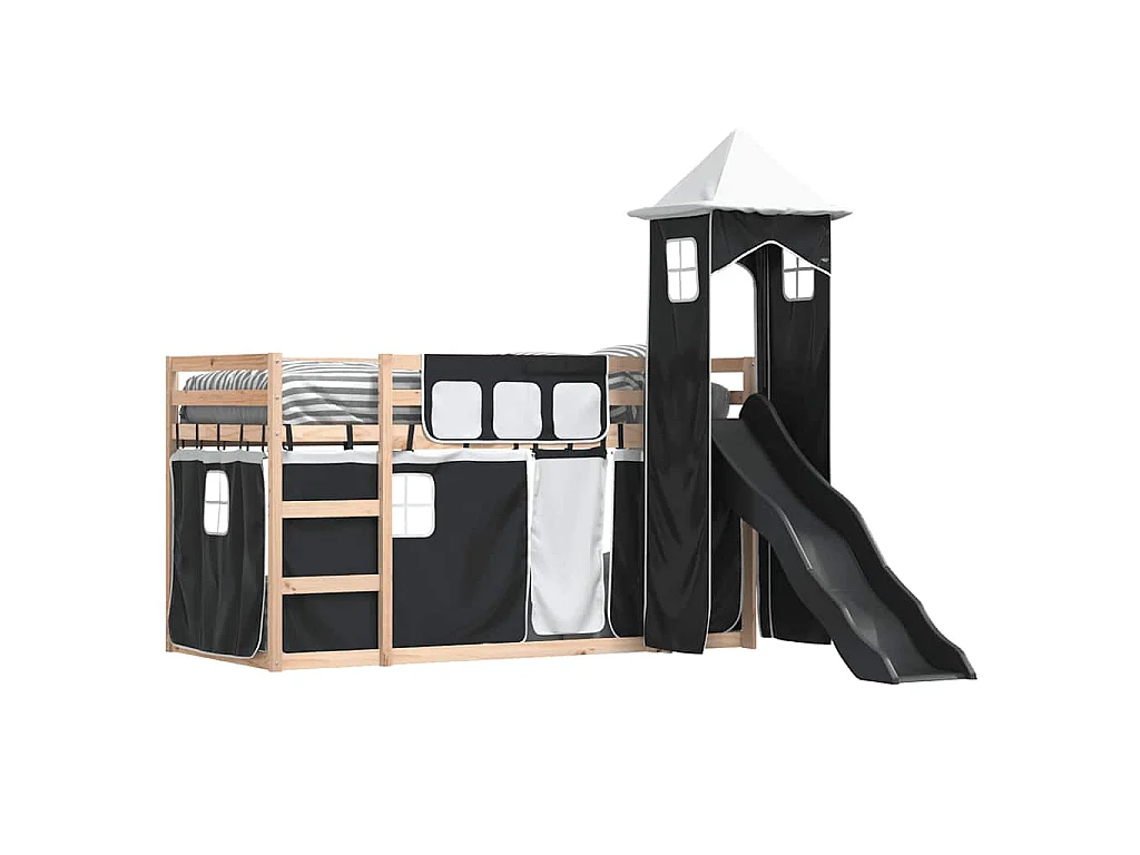 Beliche com escorrega e cortinas 90x190 cm branco e preto