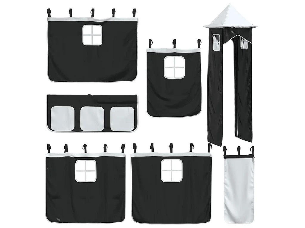 Beliche com escorrega e cortinas 90x190 cm branco e preto