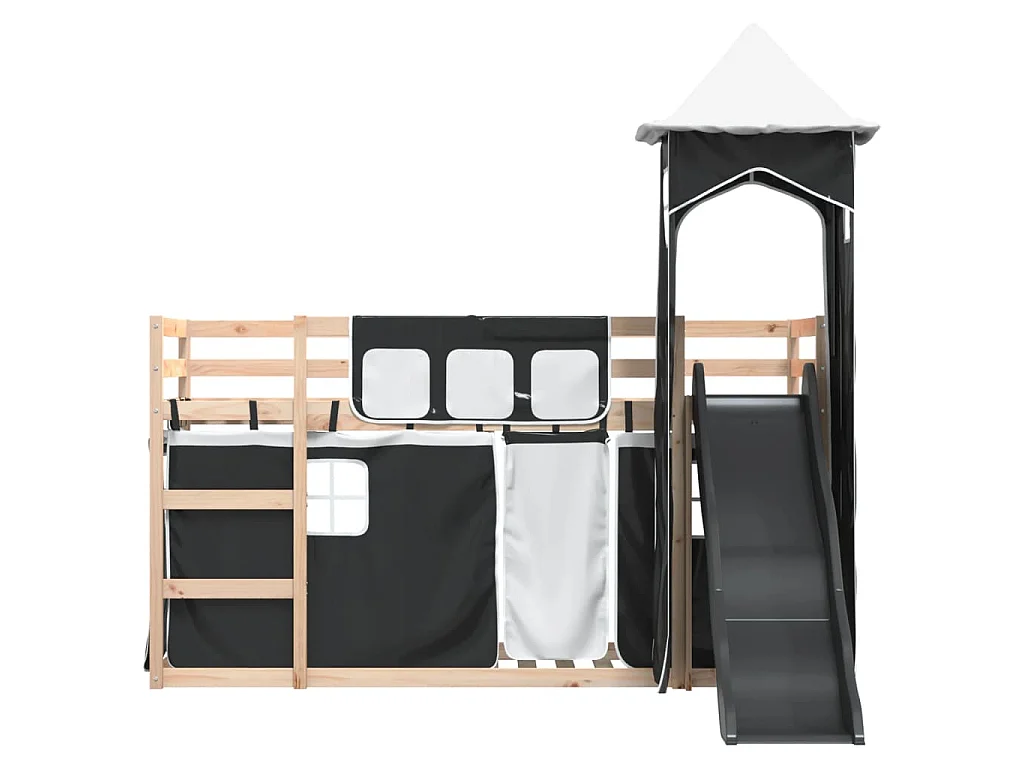 Beliche com escorrega e cortinas 90x190 cm branco e preto