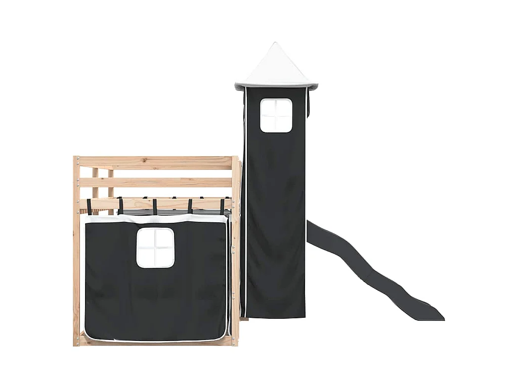 Beliche com escorrega e cortinas 90x190 cm branco e preto
