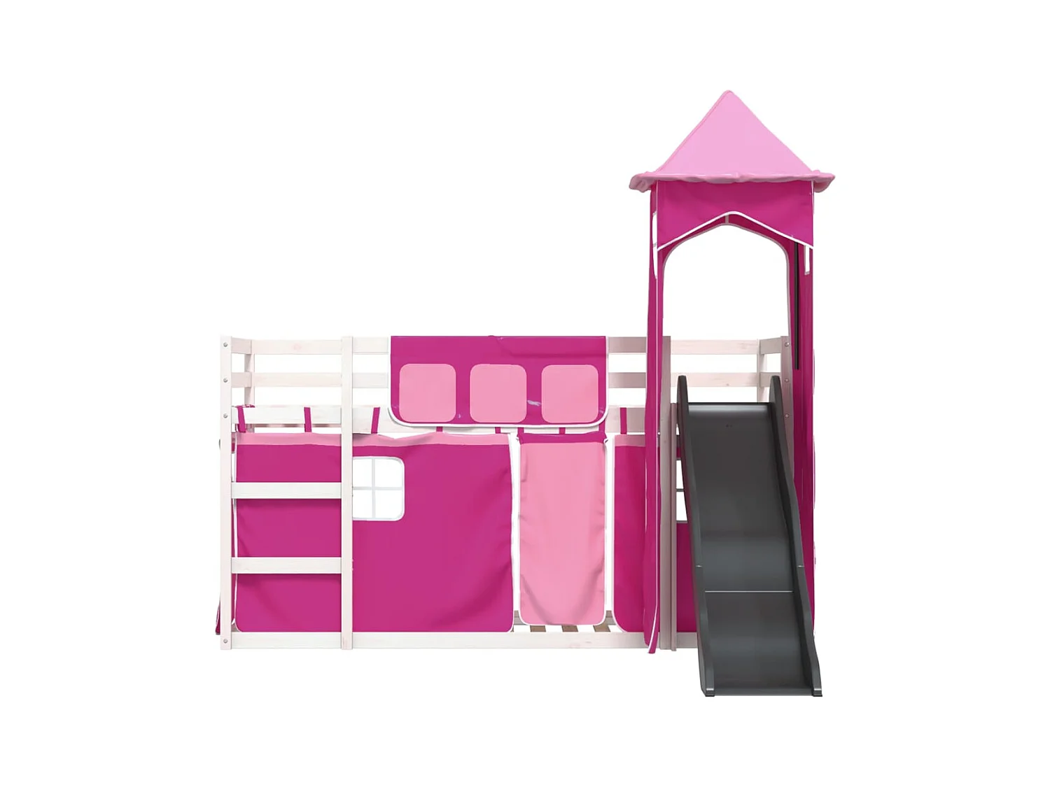 Stapelbed met glijbaan en gordijnen roze 80x200 cm