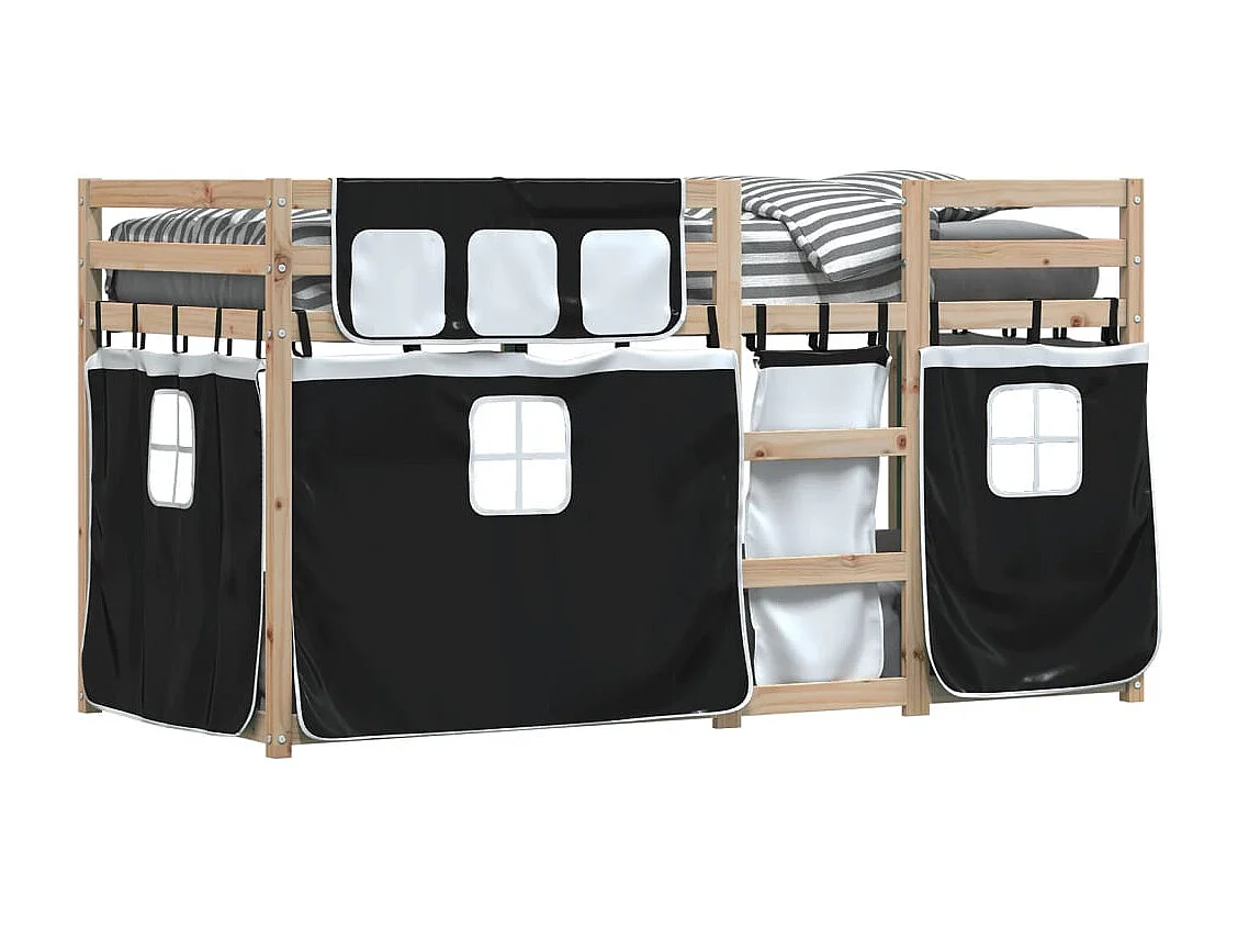 Stapelbed met gordijnen 80x200 cm grenenhout wit en zwart
