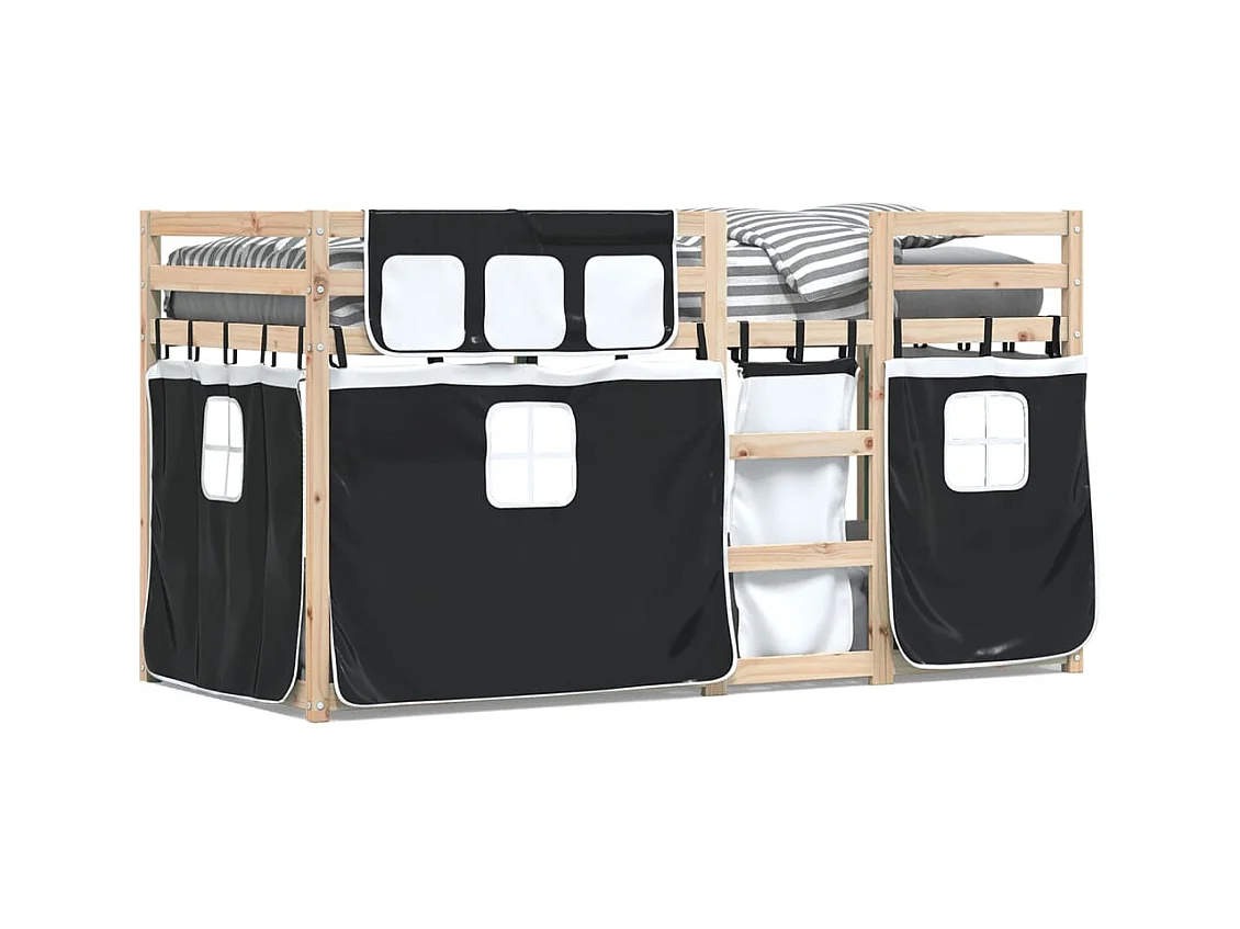 Letto a Castello senza Materasso Bianco e Nero 80x200cm in Pino