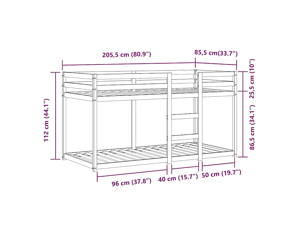 Lit superposé sans matelas 80x200 cm bois de pin massif