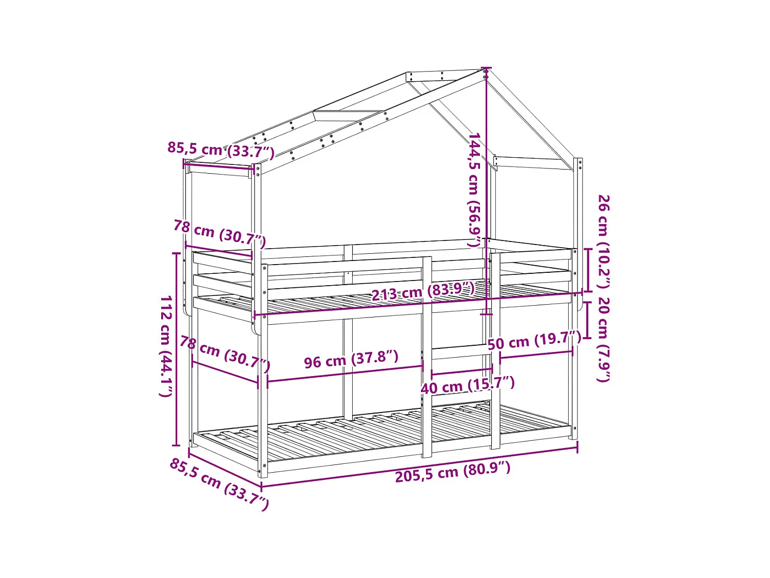 Lit superposé sans matelas cire marron 80x200 cm pin massif