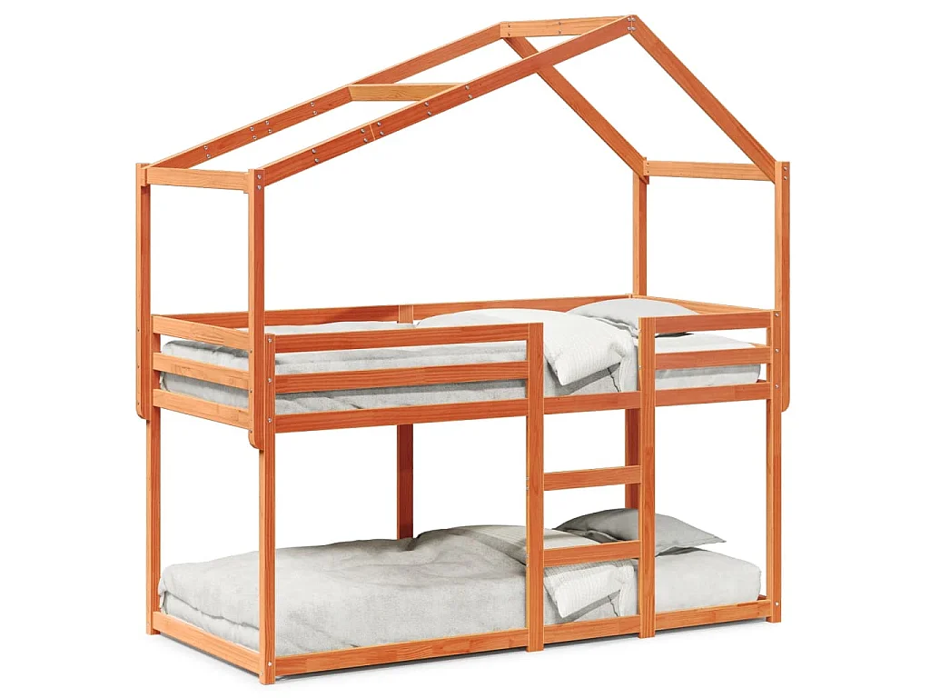 Etagenbett mit Dach Wachsbraun 80x200 cm Massivholz Kiefer