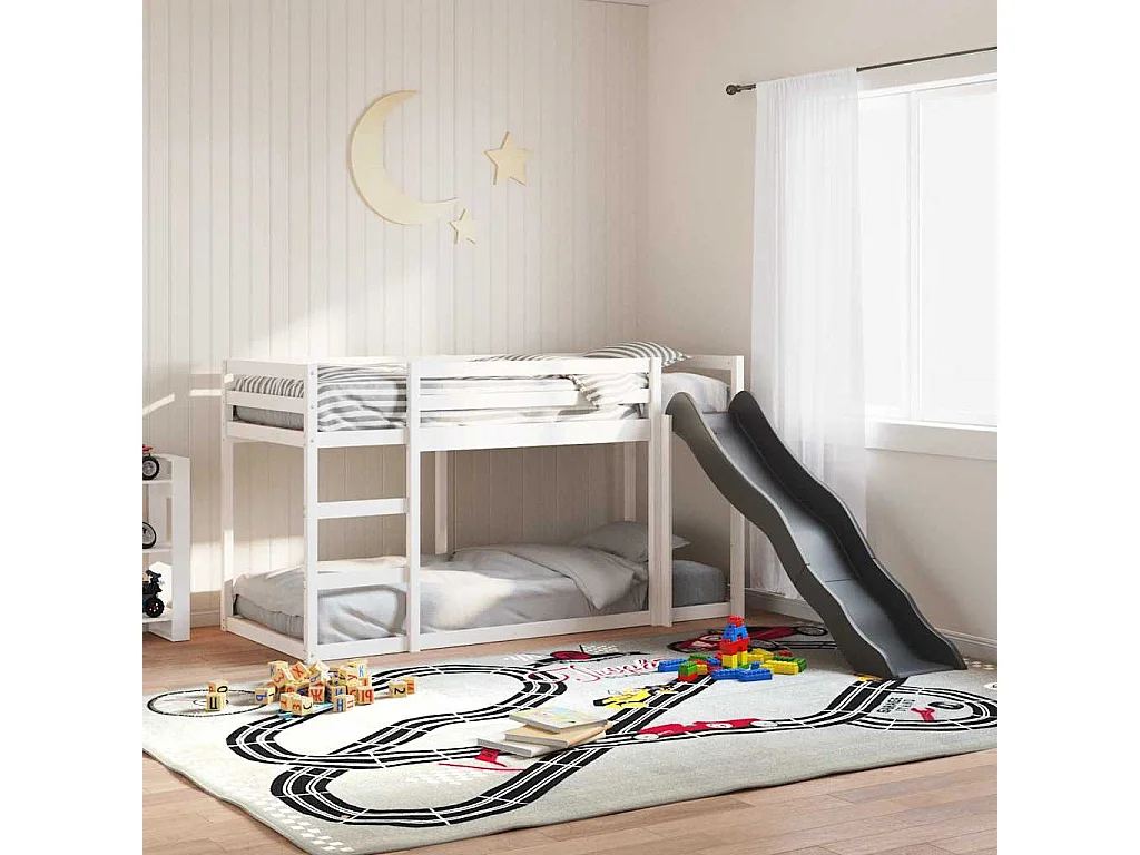 Lit superposé avec toboggan et échelle sans matelas 80x200 cm