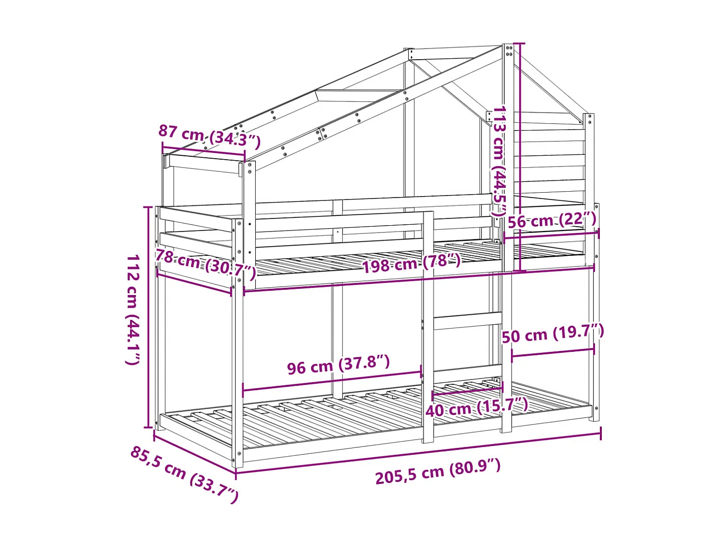 Lit superposé sans matelas cire marron 80x200 cm pin massif