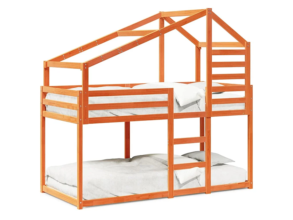 Etagenbett mit Dach Wachsbraun 80x200 cm Massivholz Kiefer