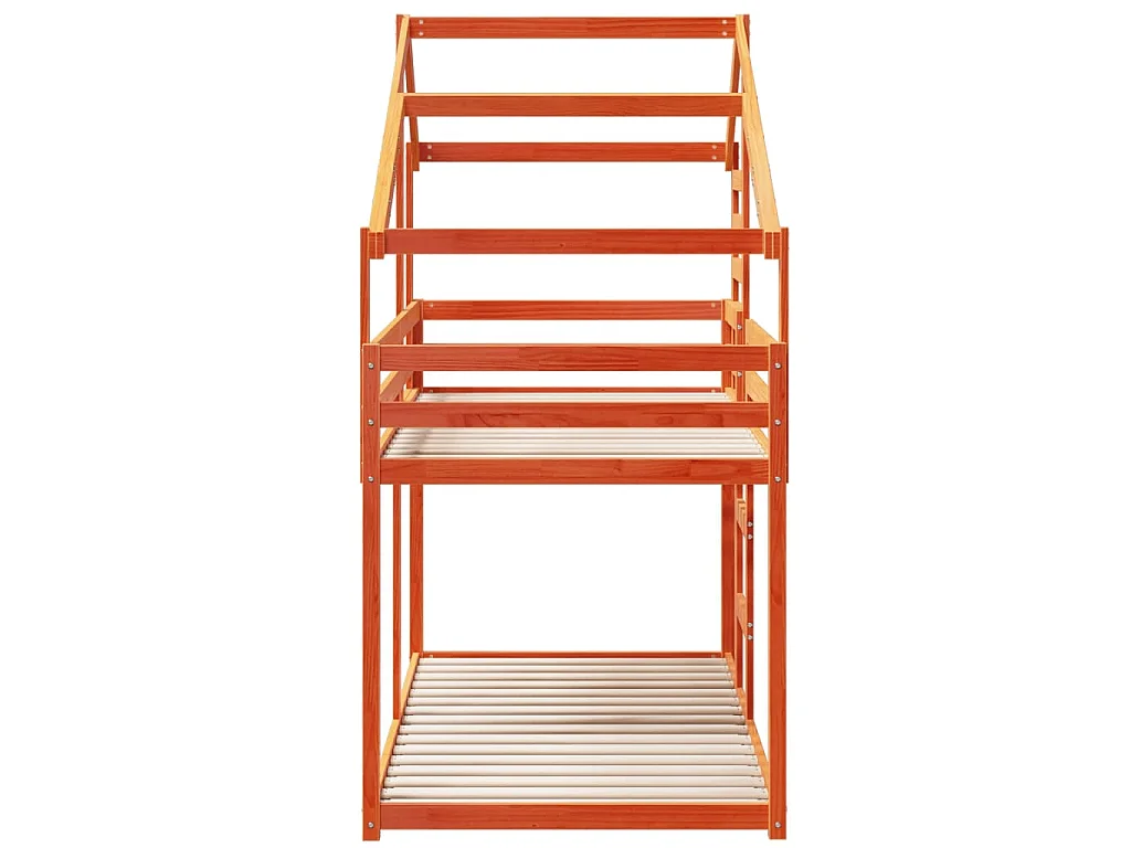 Etagenbett mit Dach Wachsbraun 80x200 cm Massivholz Kiefer