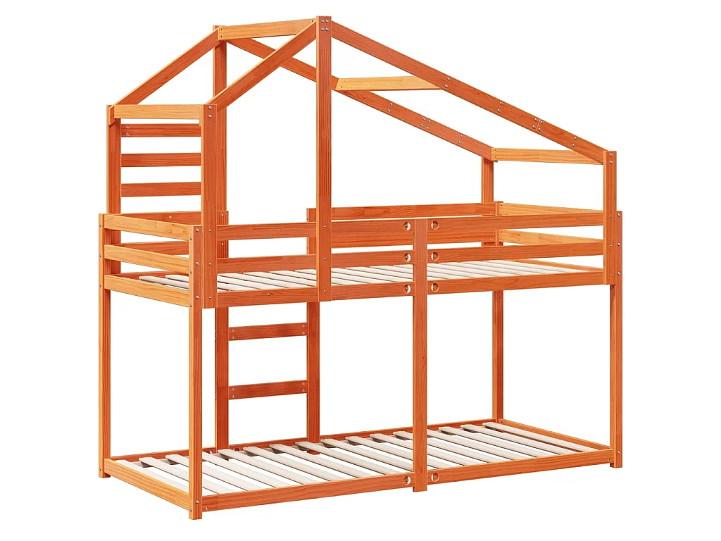 Etagenbett mit Dach Wachsbraun 80x200 cm Massivholz Kiefer