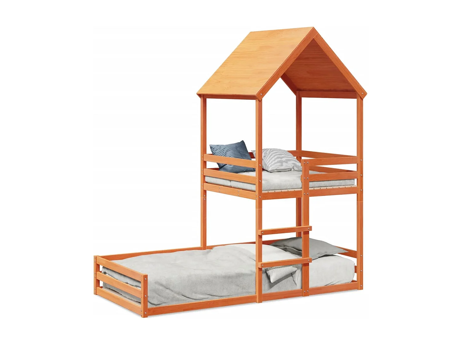 Cama con techo madera maciza pino marrón 80x200 cm