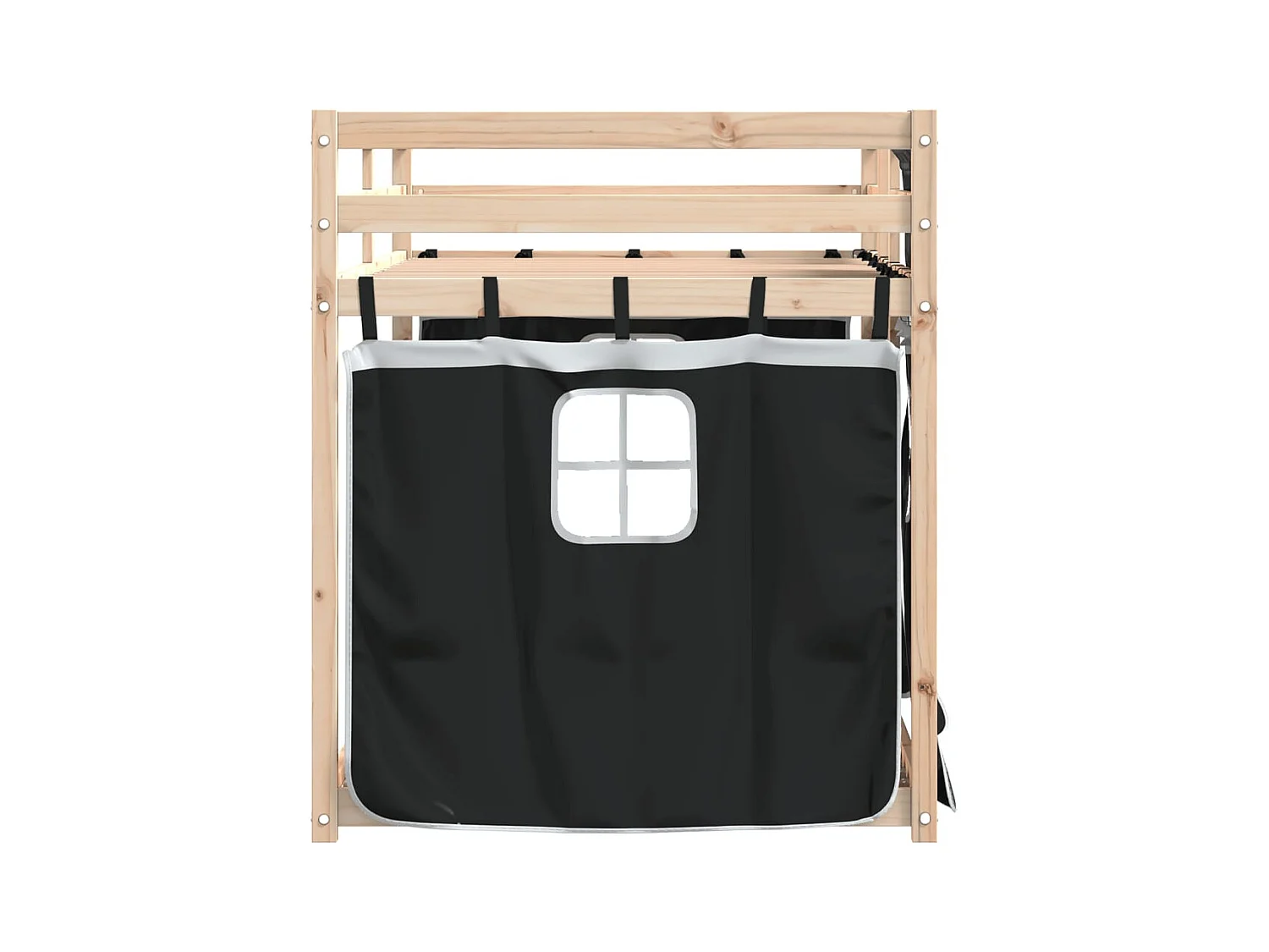 Etagenbett mit Vorhängen Weiß & Schwarz 90x190 cm Kiefernholz