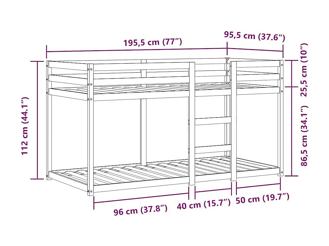 Lit superposé sans matelas 90x190 cm bois de pin massif