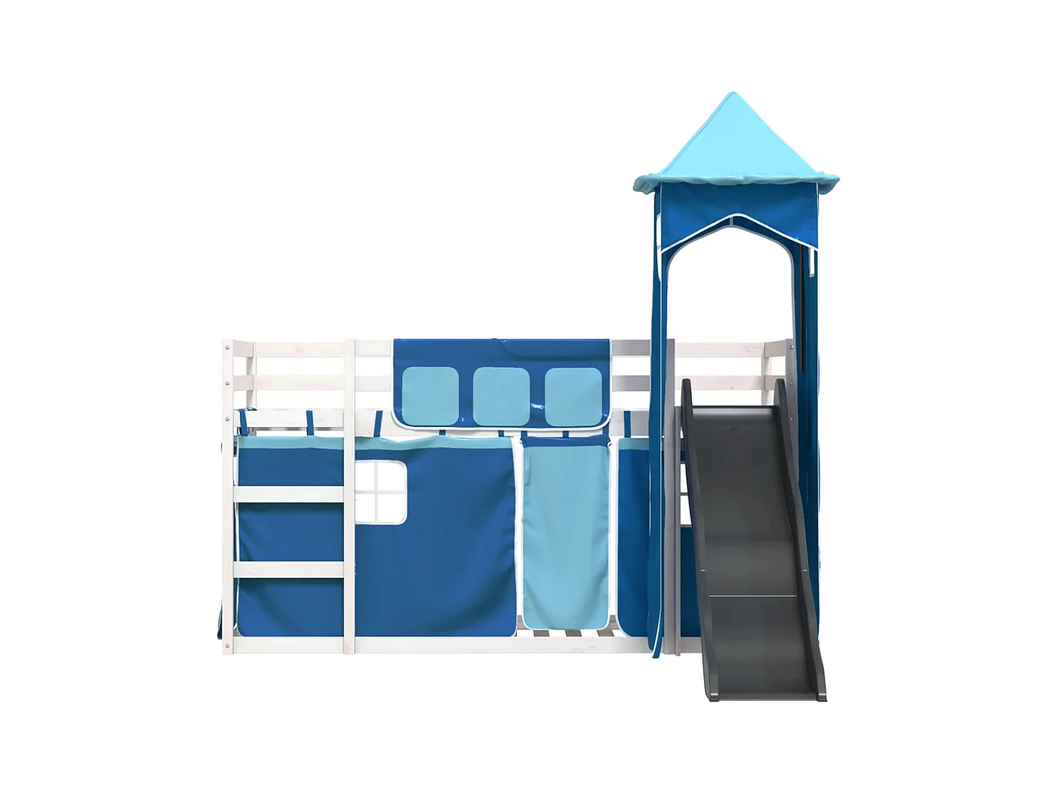 Lit superposé sans matelas avec toboggan et rideaux 90x190 cm