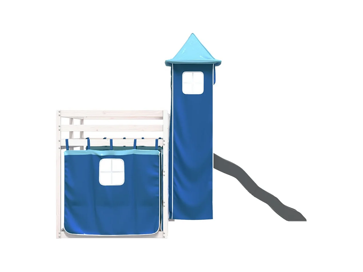 Lit superposé sans matelas avec toboggan et rideaux 90x190 cm