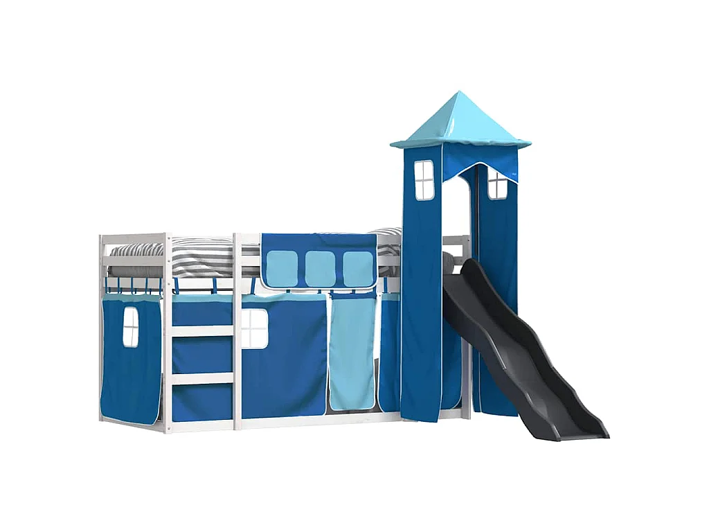 Lit superposé sans matelas avec toboggan et rideaux 90x190 cm