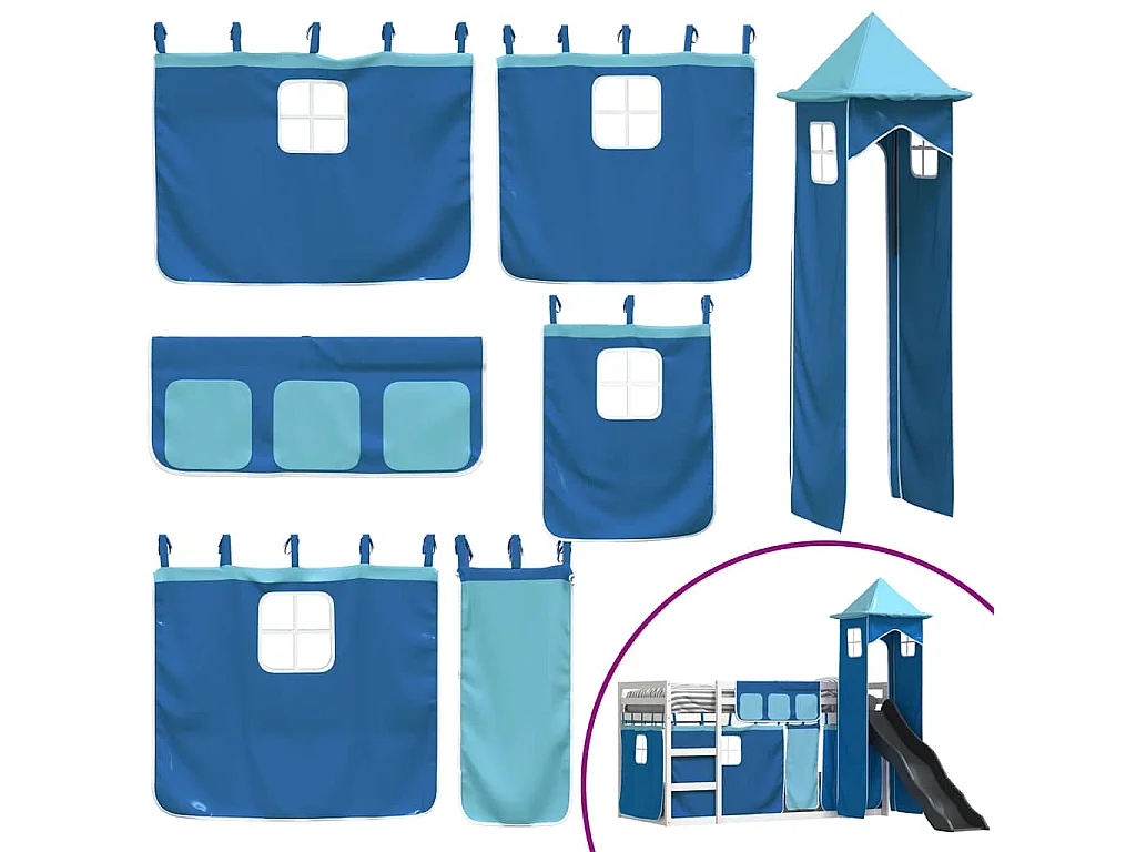 Lit superposé sans matelas avec toboggan et rideaux 90x190 cm