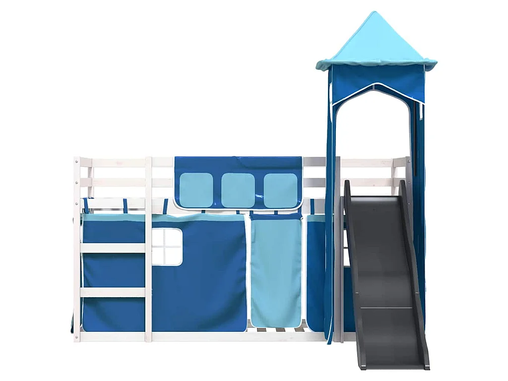 Lit superposé sans matelas avec toboggan et rideaux 90x190 cm