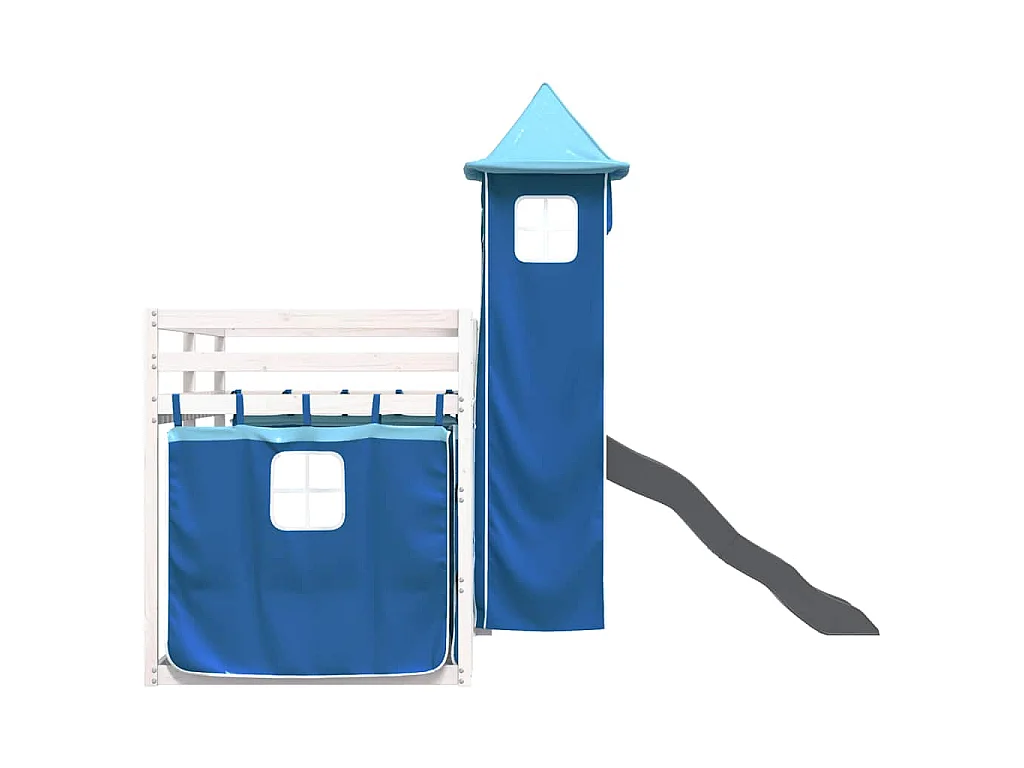 Lit superposé sans matelas avec toboggan et rideaux 90x190 cm