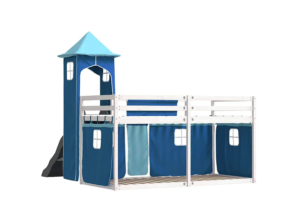 Lit superposé sans matelas avec toboggan et rideaux 90x190 cm
