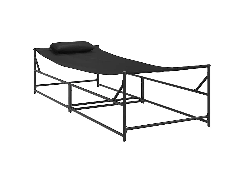 Tuin Zonnebed met kussen 2 pcs Zwart Gepoedercoat staal