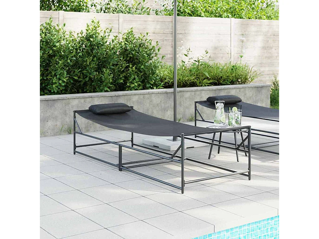 Tuin Zonnebed met kussen 2 pcs Zwart Gepoedercoat staal